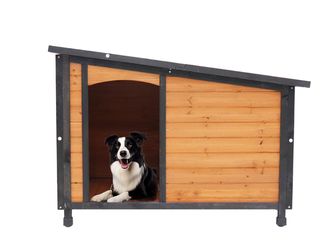 46Dog House Outdoor & Indoor Wooden Dog Kennel for Winter with Raised Feet Weatherproof for Large Dogs(Gold red and black)PVC waterproof roof(L)