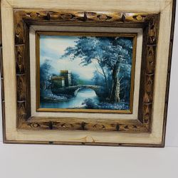Vintage Oil Painting Castle & Landscape Signed Percey Framed 17.5”-15.5”
