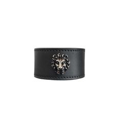Gucci GG Lion Head Black Leather Bracelet