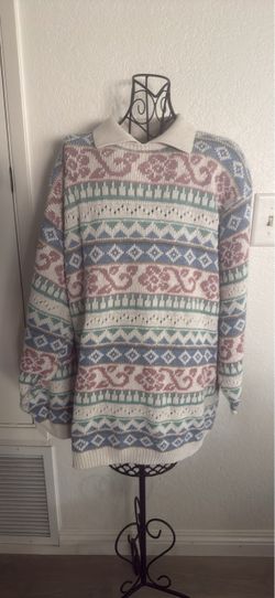 Vintage made in the USA Alfred Dunner Pastel Fair Isle Knit Sweater
