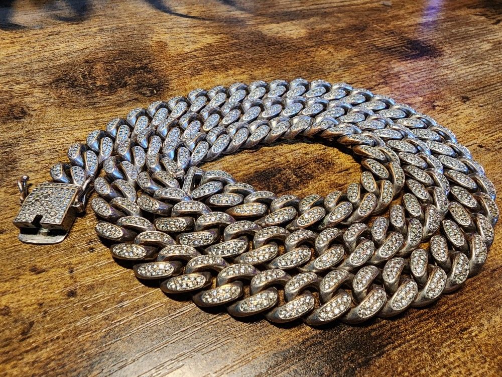 28" White Gold Cuban W/ Diamonds