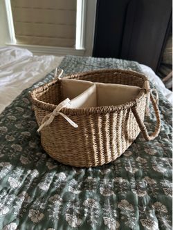 BEBE BASK Premium Baby Diaper Caddy Organizer - Artisan-Made Seagrass Basket With Cotton Dividers