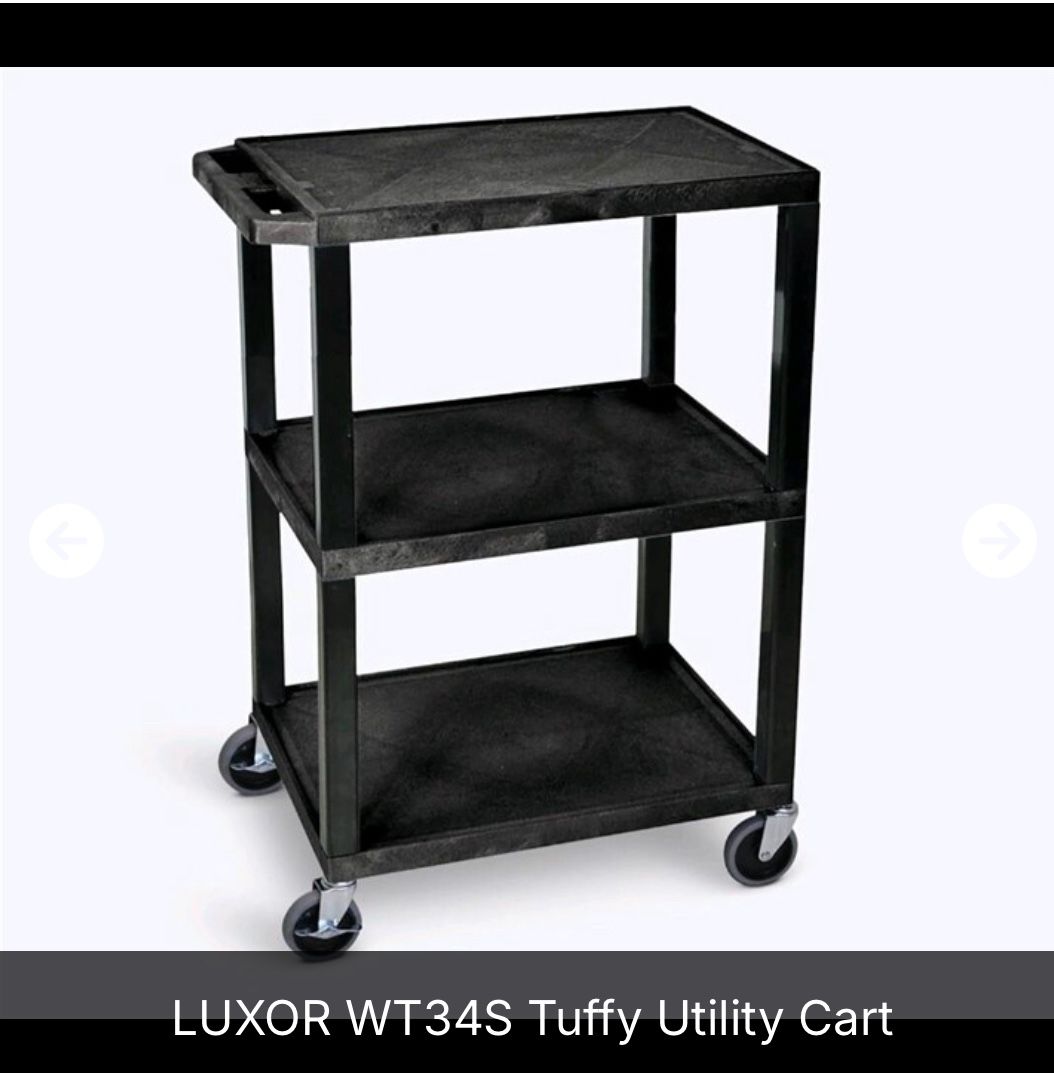 LUXOR WT34S Tuffy Utility Cart Three Shelves, 4" Silent Roll, Full Swivel Heavy  Duty Casters, Two with Locking Brake