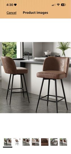 Bar Stools Set of 2, 360°Swivel 27 inch Modern PU Island Chairs for Dining Room, Kitchen, Bar (Deep Brown)