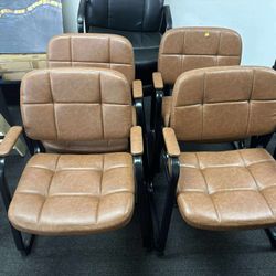 Big & Tall 400 lb Waiting Room Chairs with Padded Armrests and Sled Base, Leather Stationary No Wheels Office Guest Chair set of 4