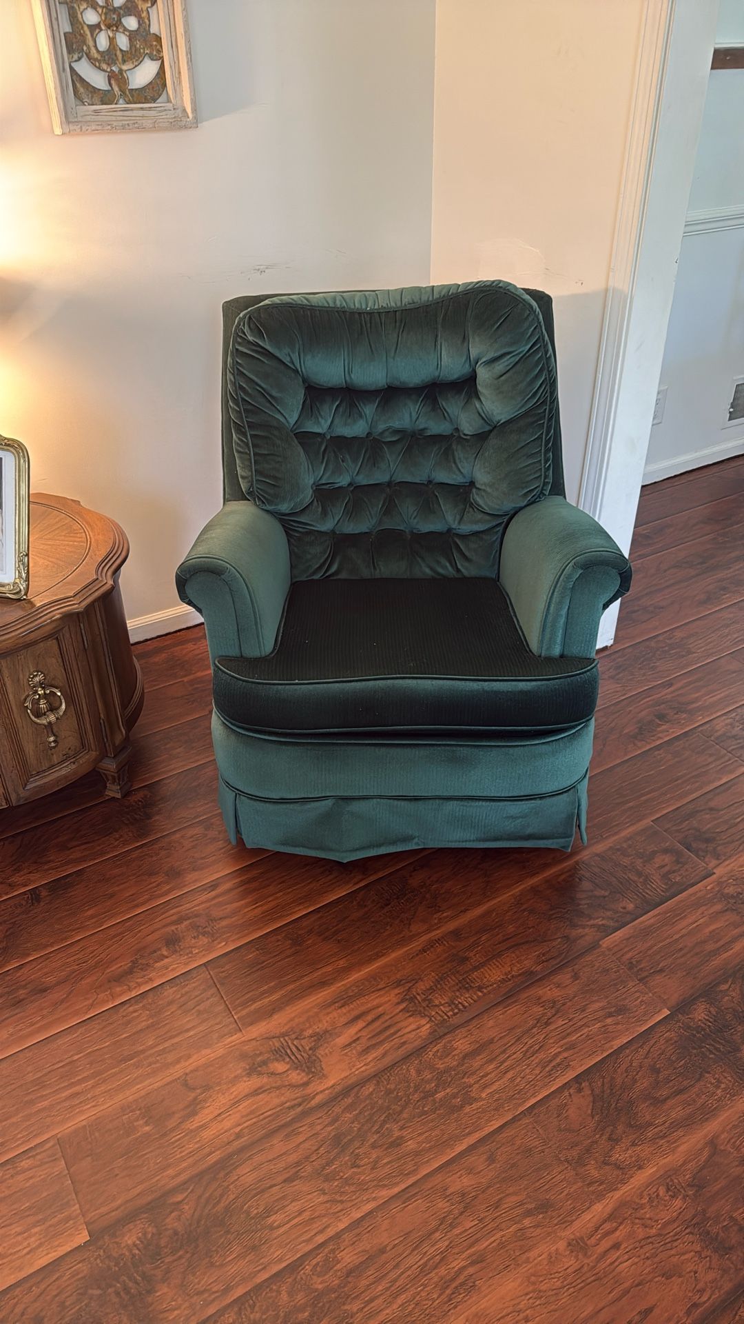 Antique upholstered rocking swivel chair