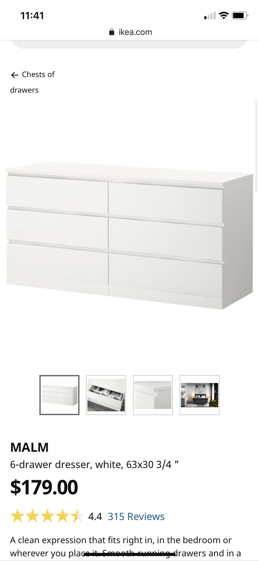 Ikea malm 6 drawer dresser + glass top