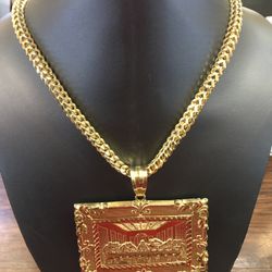 10kt Gold Franco Chain With Last Supper Charm