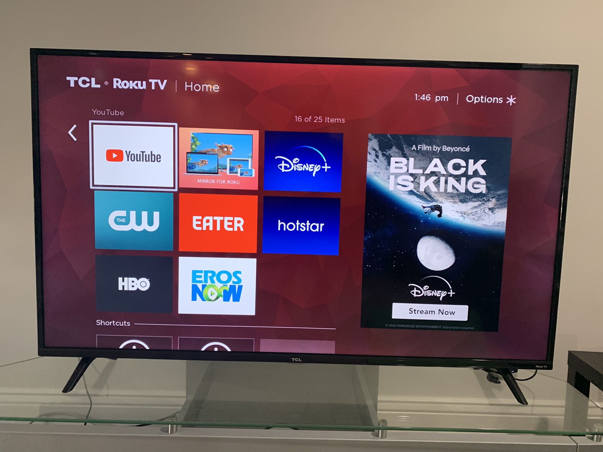 TCL Roku 4K 55 inch Tv and Console