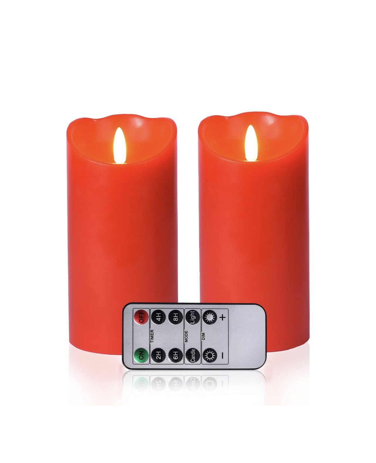 MYCHUJIAN Red Flameless Candles 2 Piece Set(D 3" x H 6") Flickering Flame Effect, LED Pillar Candles Battery Operated Real Wax, with 10-Key Remote Con