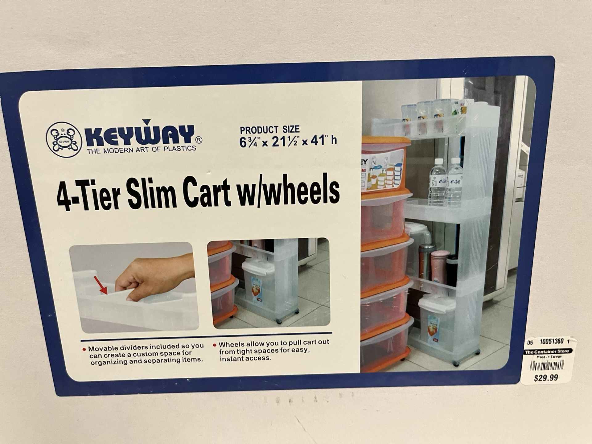 (4) - Tier Slim Cart With Wheels - (New) 6-3/4" X 21-1/2" X 41" - H Removable Dividers (Never Opened The Box)