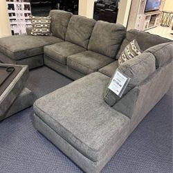 Ophannon Slate Gray Small Sectional Couch With Double Chaise 