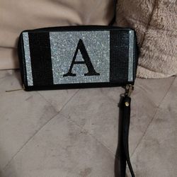 Rhinestone Black Clutch Initial A