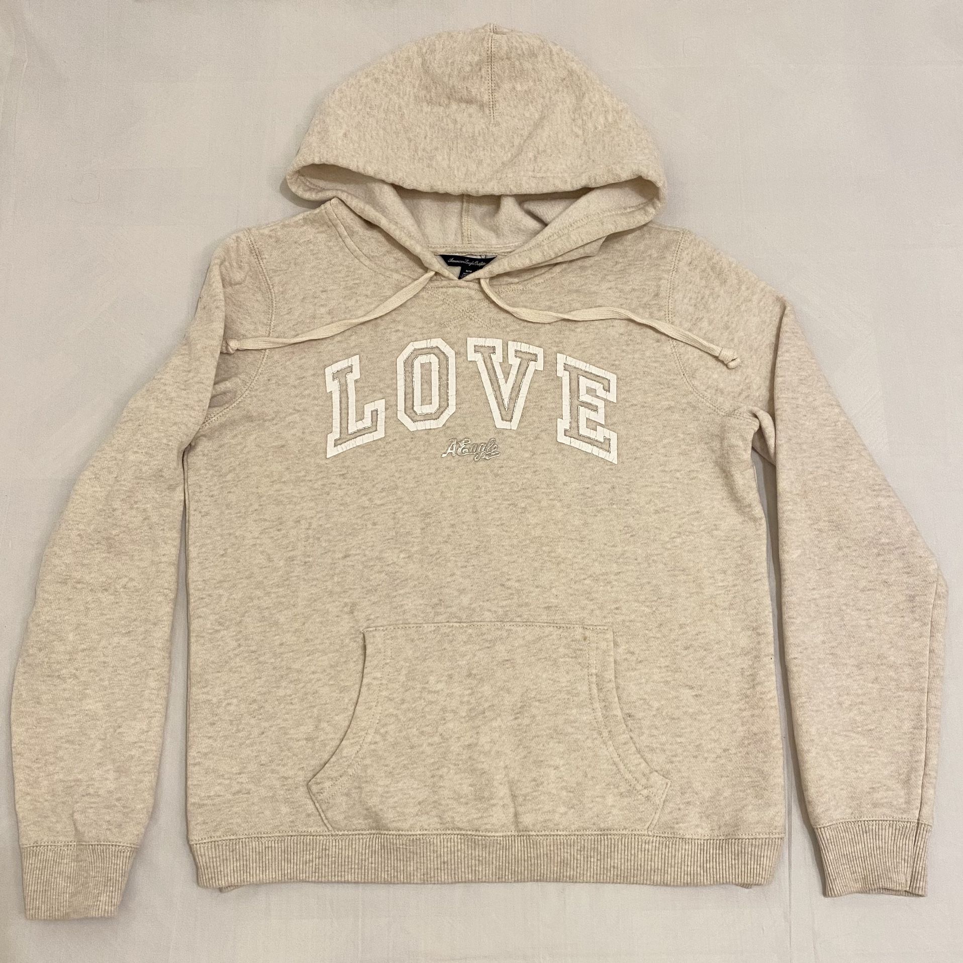 American Eagle Beige Sweatshirt Hoodie Print “Love” Size M