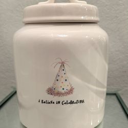 $25….New Rae Dunn super cute and VHTF “I Believe in Celebrating” farmhouse canister.  Please pickup in the area of 36th Ave and Pinnacle peak within 2