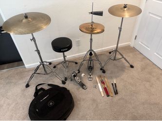 Drum set complete cymbals& hardware Vintage Zildjian Avedis 21” ride 17” hollow logo crash 14” Sabian B8 pro HH PDP  throne stands Roadrunner bag TAMA