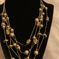 Two Tone( Gold And Silver)multi Strand necklace With Rhinestones,by INC
