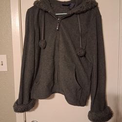 Gray Faux Fur Lined Hoodie Catalina Size M 8/10 