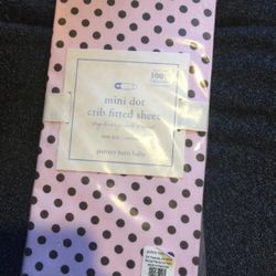 Pottery Barn Baby Mini Dot Pink Brown Crib Fitted Sheet One Size Cotton Organic