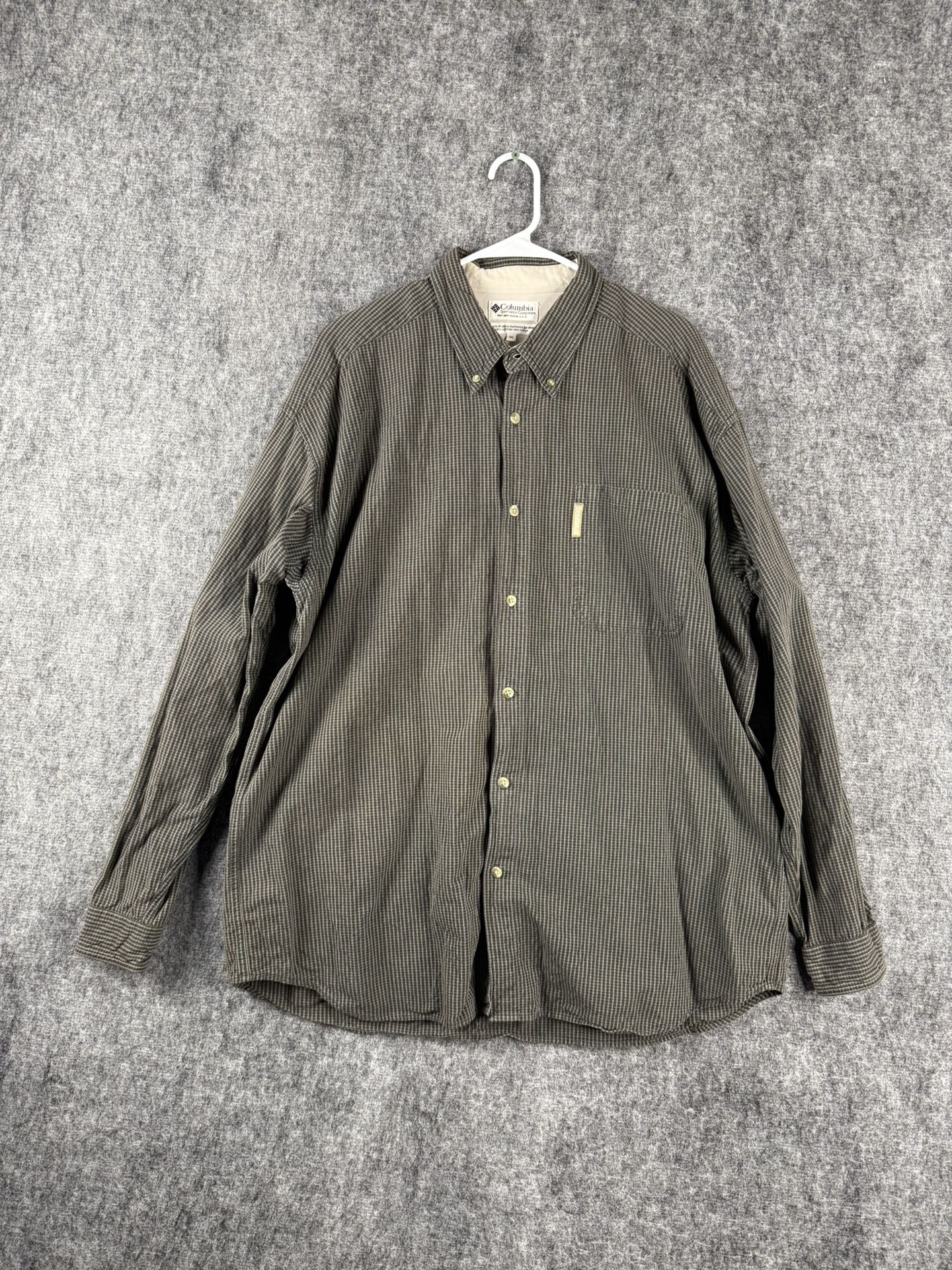 Columbia Long Sleeve Button-Up Shirt XXL Plaid Green 100% Cotton Outdoor Casual