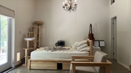 Thuma King Bed + Mattress + Drawers + Side Trays (natural hardwood)