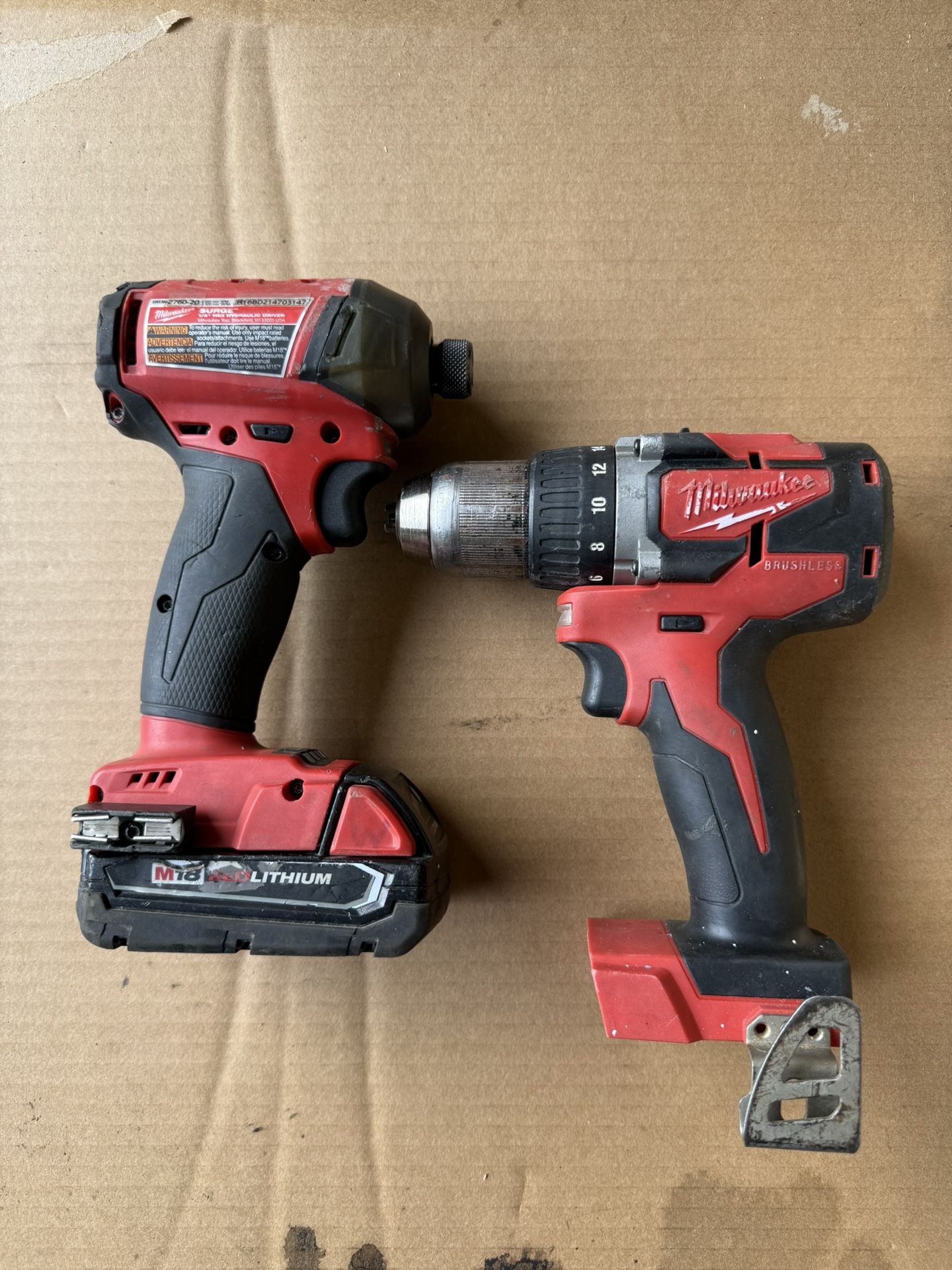 Milwaukee M18 Brushless hammer drill and Milwaukee M18 Fuel Surge impact driver