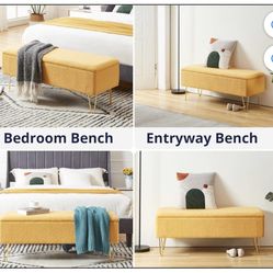 Ottoman with Yellow Fuzzy Fabric & Pin Legs