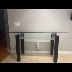 Contemporary scan design glass and wood console table