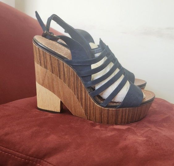 New - Vince Camuto Onia Blue Suede Platform Sling Back Heel Wedge Sandals Women's Size 8.5M.
