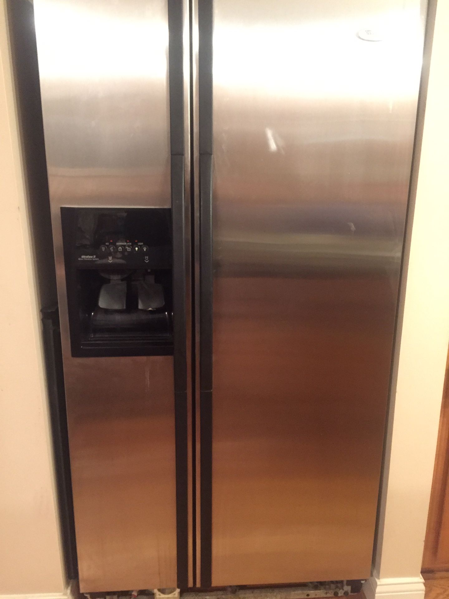 Whirlpool Stainless Steel Refrigerator; Side By Side