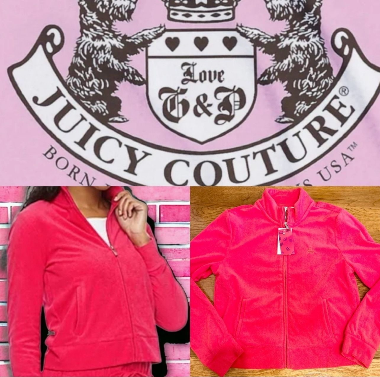 Juicy Couture Y2K French Terry Track mock neck Jacket with iconic Juicy Crown L