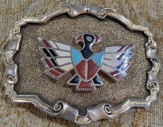 Vintage Beautiful BRASS BELT BUCKLE W/ NATIVE
