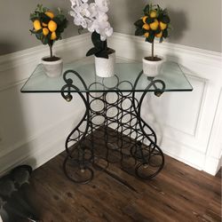 Larger Glass Top Rot Iron Wine Rack Table