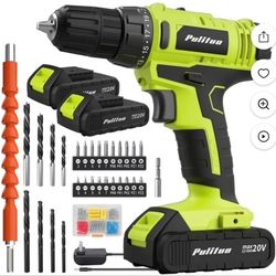 Pulituo 20V Cordless Drill Driver Kit, 
Home Tool Set with 20V Lithium-Ion Drill All-Purpose Kit NEW
Model DC7720S
Green color 
Open box, new conditio