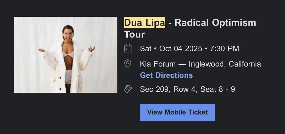 Dua Lipa Tickets LA October 4th!