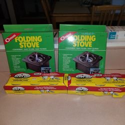 2 NEW COGHLANS FOLDING STOVES AND STERNO.  PICK UP MIDDLEBORO ONLY FINAL SALE. 