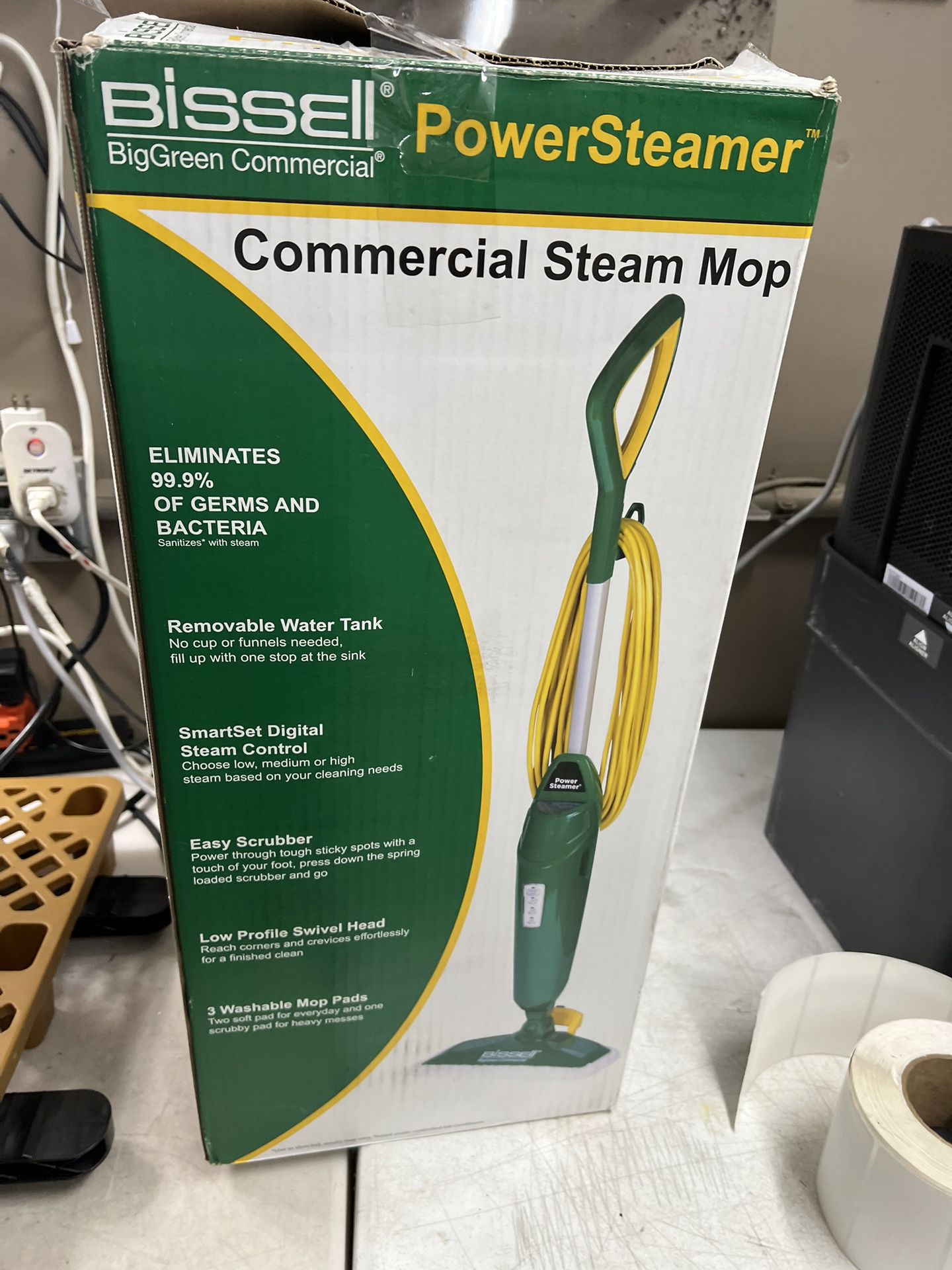 Bissell Commercial-BGST1566 Steam Mop Power Steamer, 12.5 wide, comes with  Two soft pads for every day and one scrubby pad for heavy messes,Green