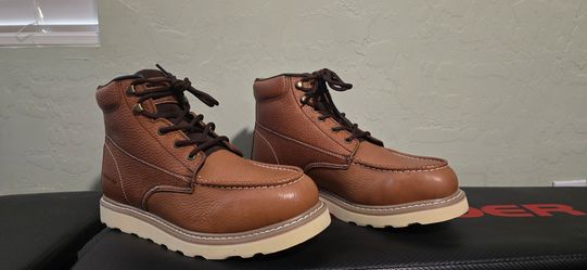 EUROSTAR Brown Leather Boots Size 12Wide Composite Toe NEVER WORN BRAND NEW