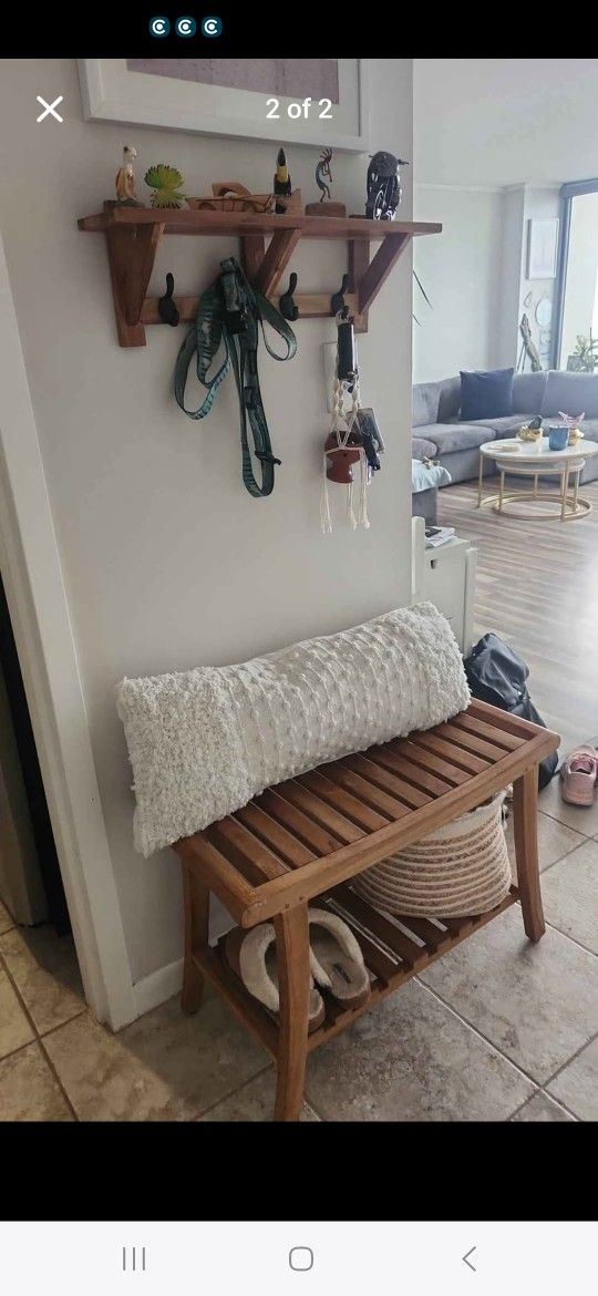 Wooden Bench With Shelf