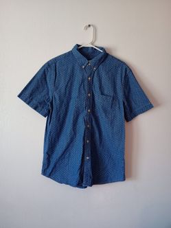 AMERICAN EAGLE Button Down Men L Blue Classic Fit Cotton Polka Dot Shirt