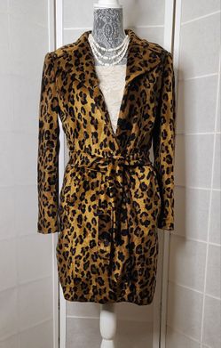  Sm BeBe Luxe Faux Velvet Leopard Coat/Jacket W/Tie Belt