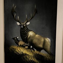 Vintage Velvet Elk Painting By Ortiz