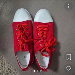 Red Canvas Low-Top Sneakers Size 42