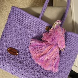 DAM Brand Handmade Macrame Purple Crocheteted Beach Tote Mexico