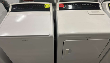Whirlpool Top Load Washer + Gas Dryer Set – White, HE