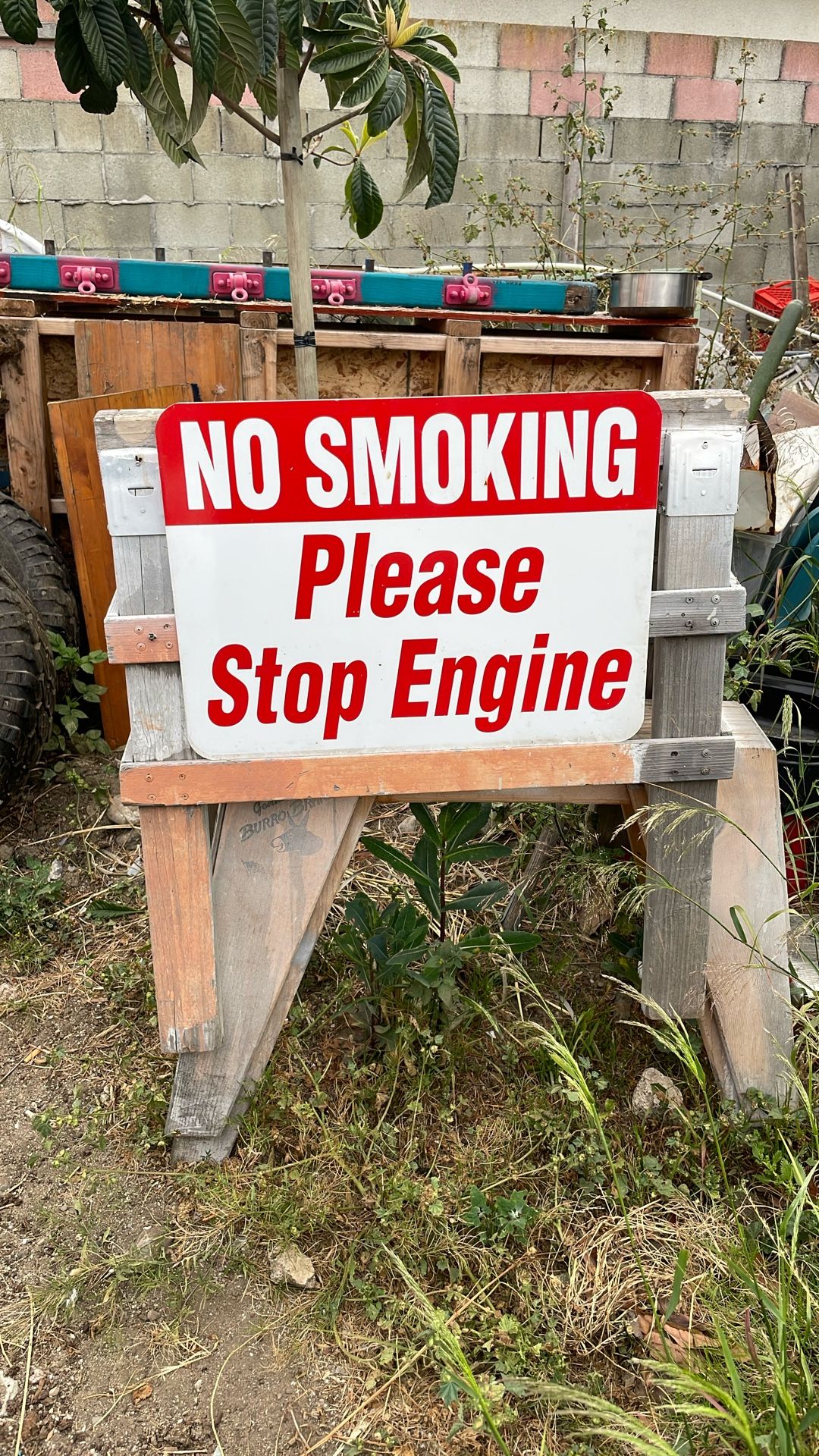 Vintage Double-Sided, Thick Aluminum, No Smoking Please Stop Engine Sign.