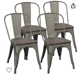 4 Brand New Metal Dining Chairs With Wooden Seat
