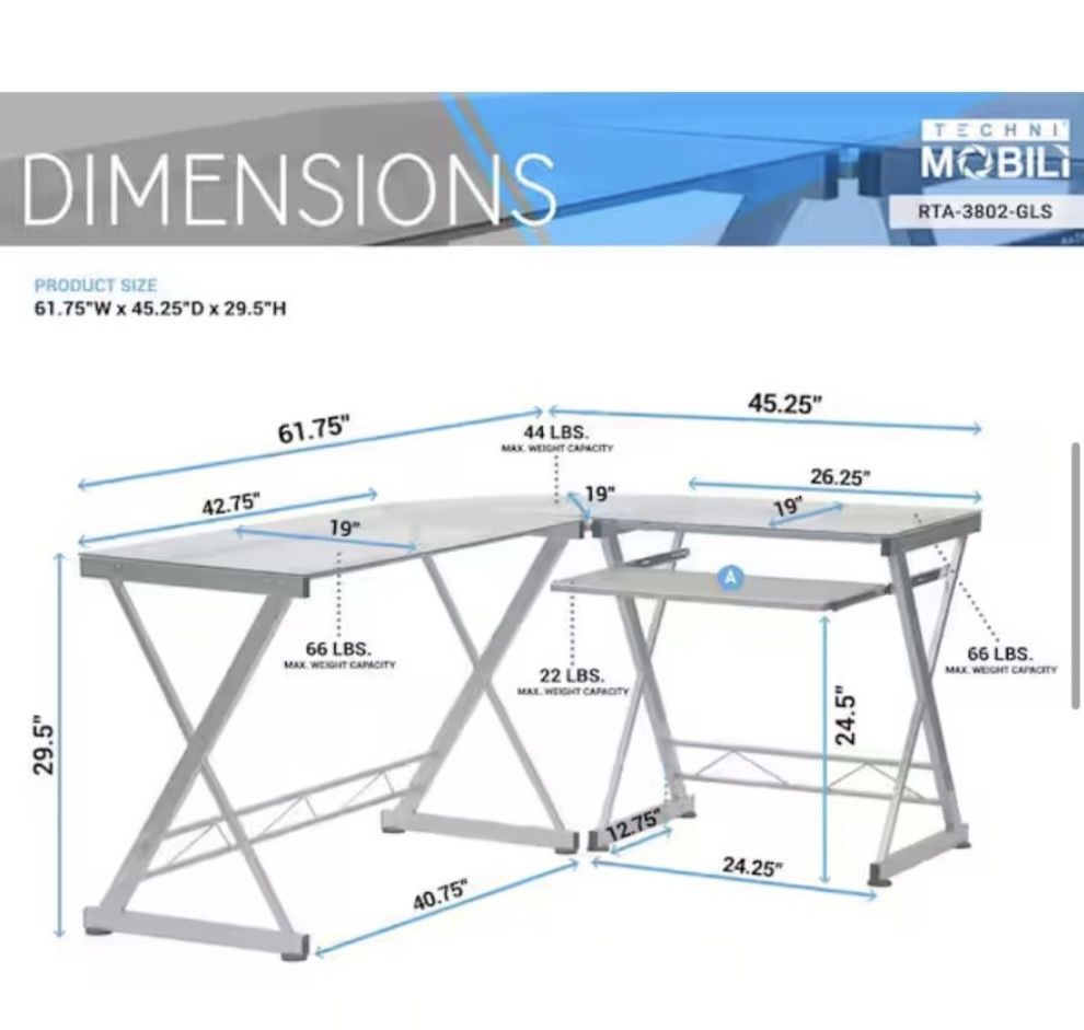office L-shaped glasstop desk