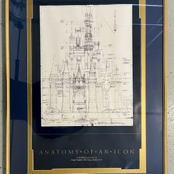 31”x41” framed And Matted Disney Cinderella Castle Architectural Drawing