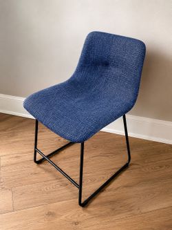 Modern Blue Upholstered Accent / Dining Chair – Black Metal Sled Base – Excellent Condition